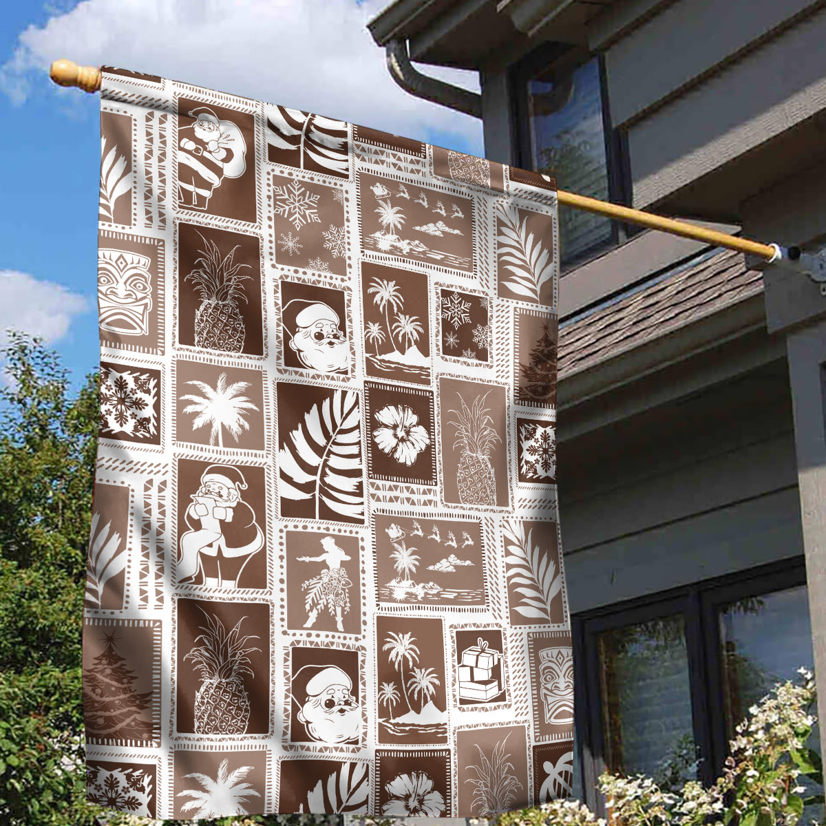 Hawaii Christmas Retro Patchwork Garden Flag Brown LT7 - Polynesian Pride
