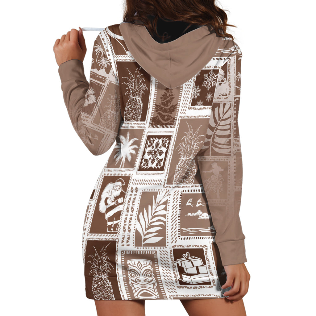 Hawaii Christmas Retro Patchwork Hoodie Dress Brown LT7 - Polynesian Pride