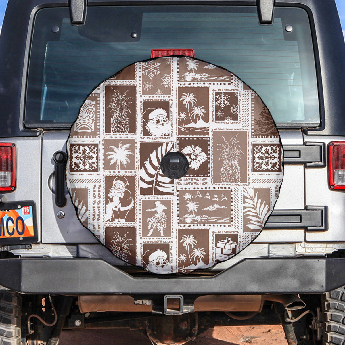 Hawaii Christmas Retro Patchwork Spare Tire Cover Brown LT7 - Polynesian Pride
