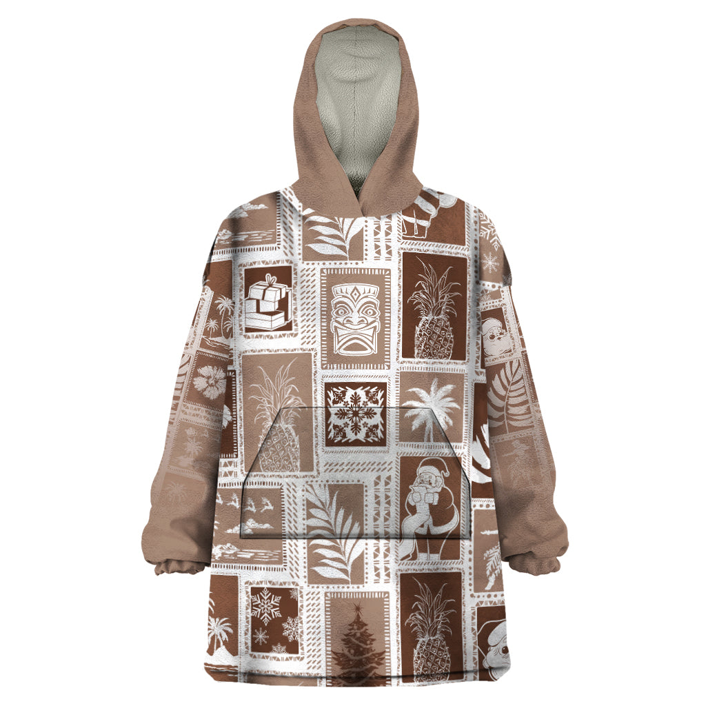 Hawaii Christmas Retro Patchwork Wearable Blanket Hoodie Brown LT7 One Size Brown - Polynesian Pride