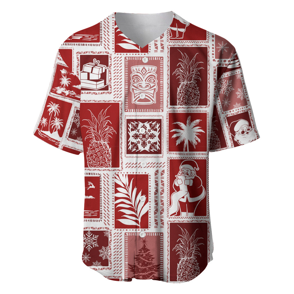 Hawaii Christmas Retro Patchwork Baseball Jersey Red LT7 Red - Polynesian Pride