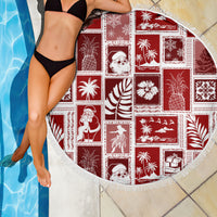 Hawaii Christmas Retro Patchwork Beach Blanket Red LT7 - Polynesian Pride