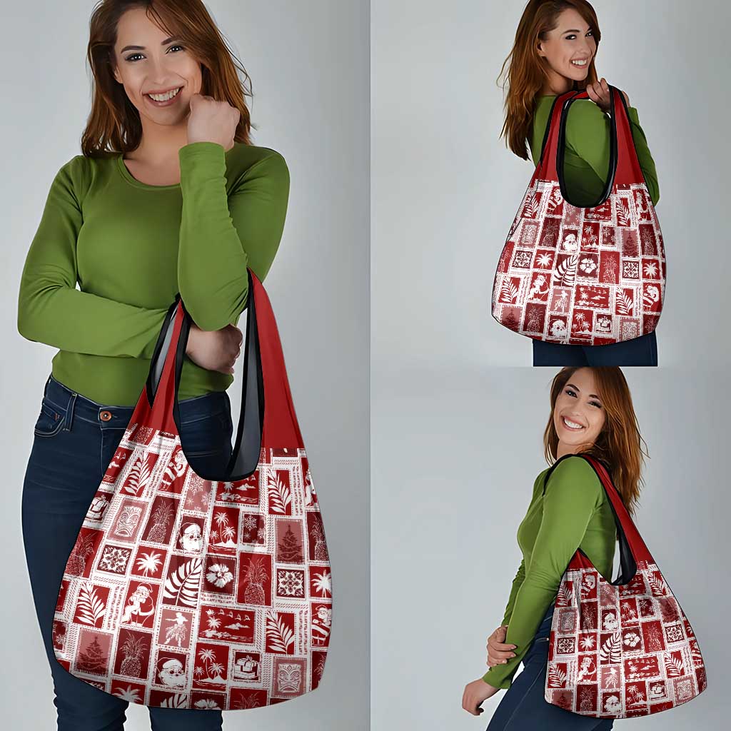 Hawaii Christmas Retro Patchwork Grocery Bag Red