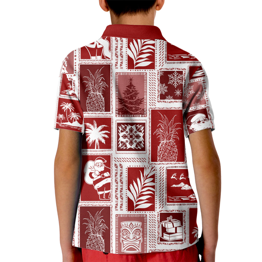 Hawaii Christmas Retro Patchwork Kid Polo Shirt Red LT7 - Polynesian Pride