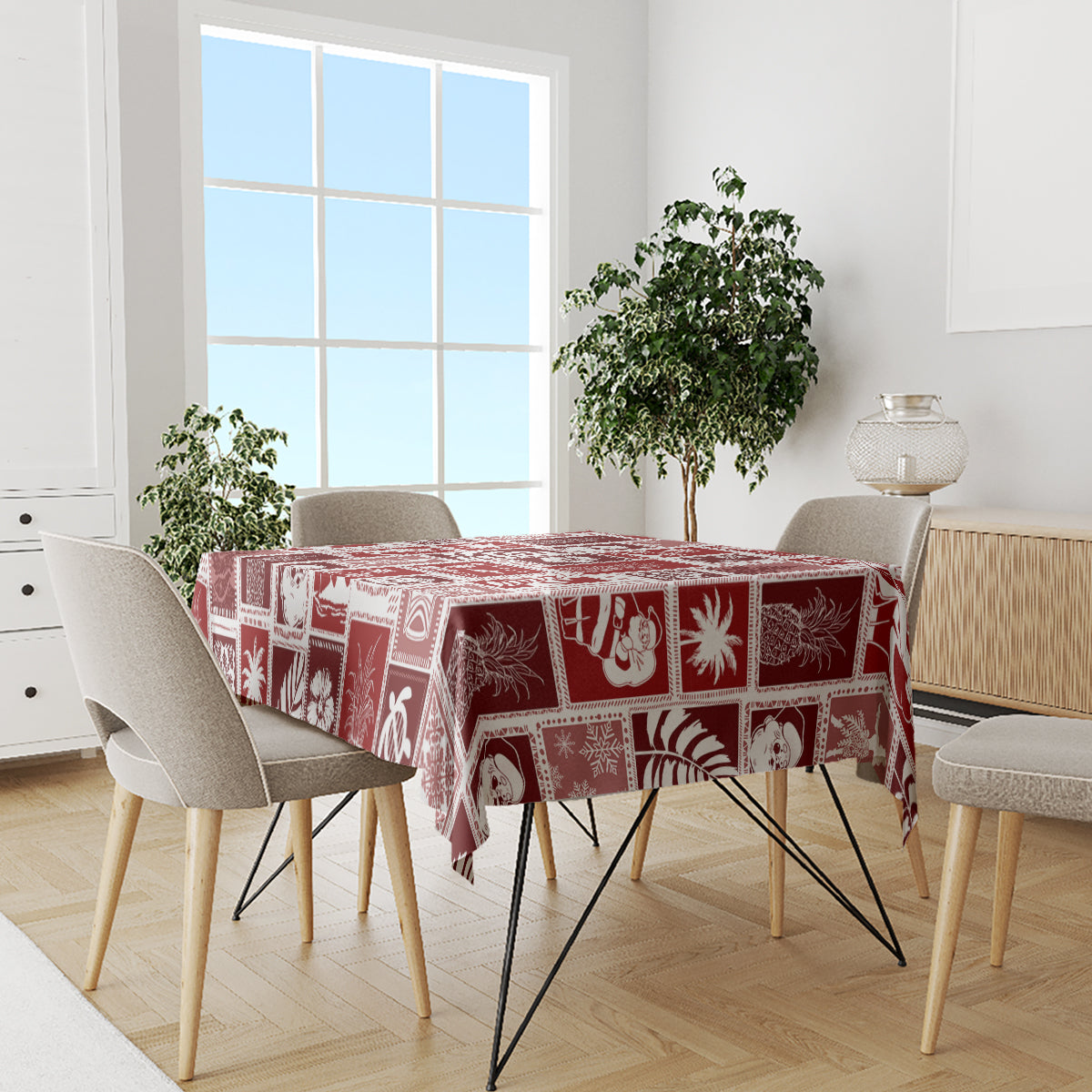 Hawaii Christmas Retro Patchwork Tablecloth Red LT7 - Polynesian Pride