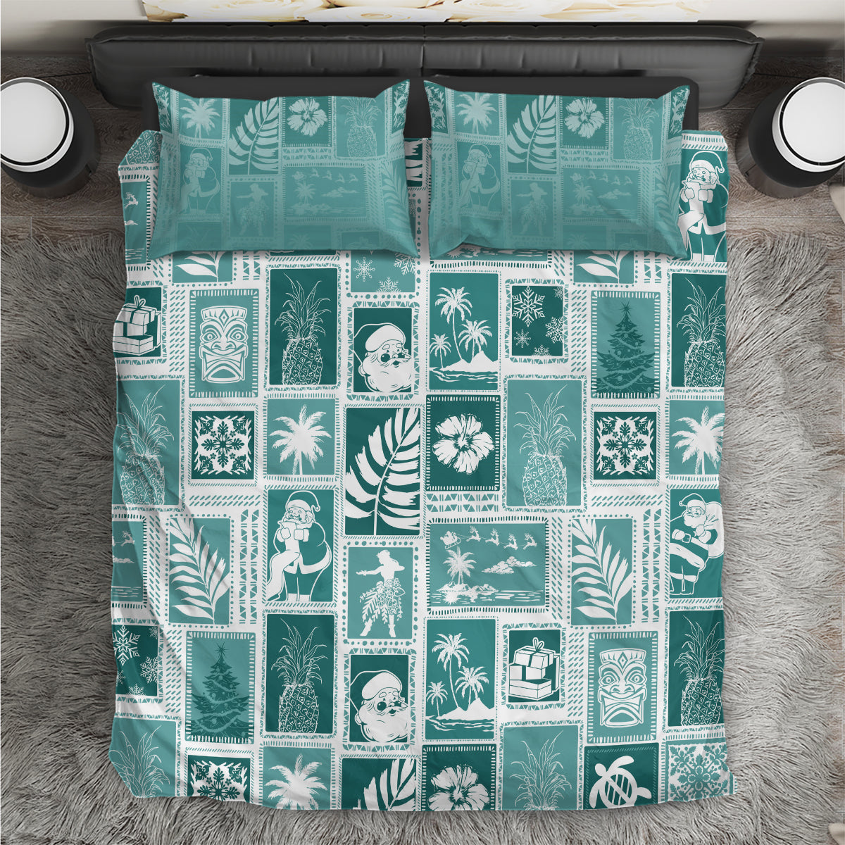 Hawaii Christmas Retro Patchwork Bedding Set Teal LT7 Teal - Polynesian Pride