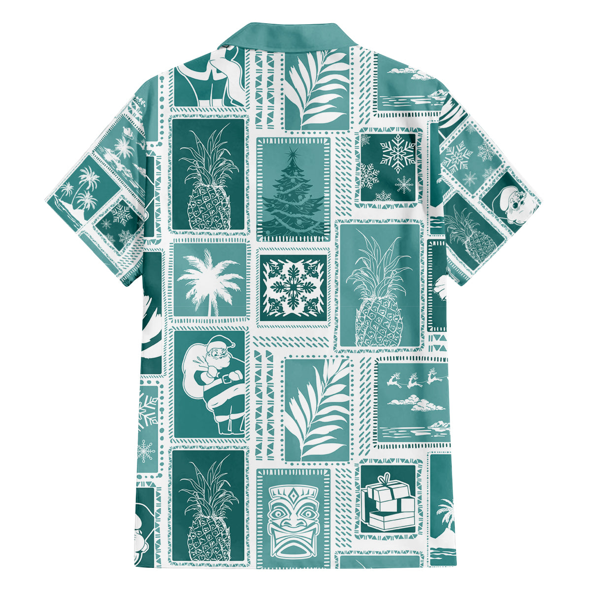 Hawaii Christmas Retro Patchwork Family Matching Long Sleeve Bodycon Dress and Hawaiian Shirt Teal LT7 - Polynesian Pride
