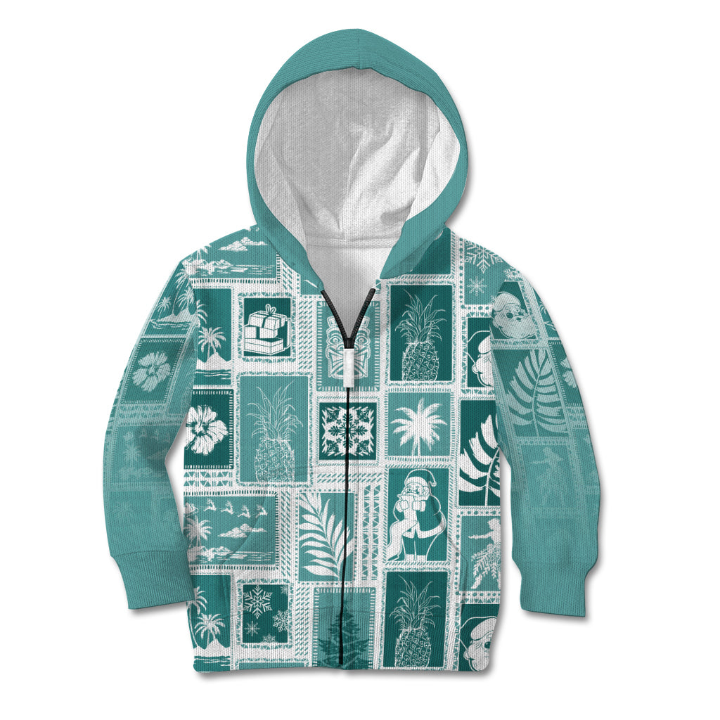 Hawaii Christmas Retro Patchwork Kid Hoodie Teal LT7 - Polynesian Pride