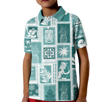 Hawaii Christmas Retro Patchwork Kid Polo Shirt Teal LT7 Kid Teal - Polynesian Pride