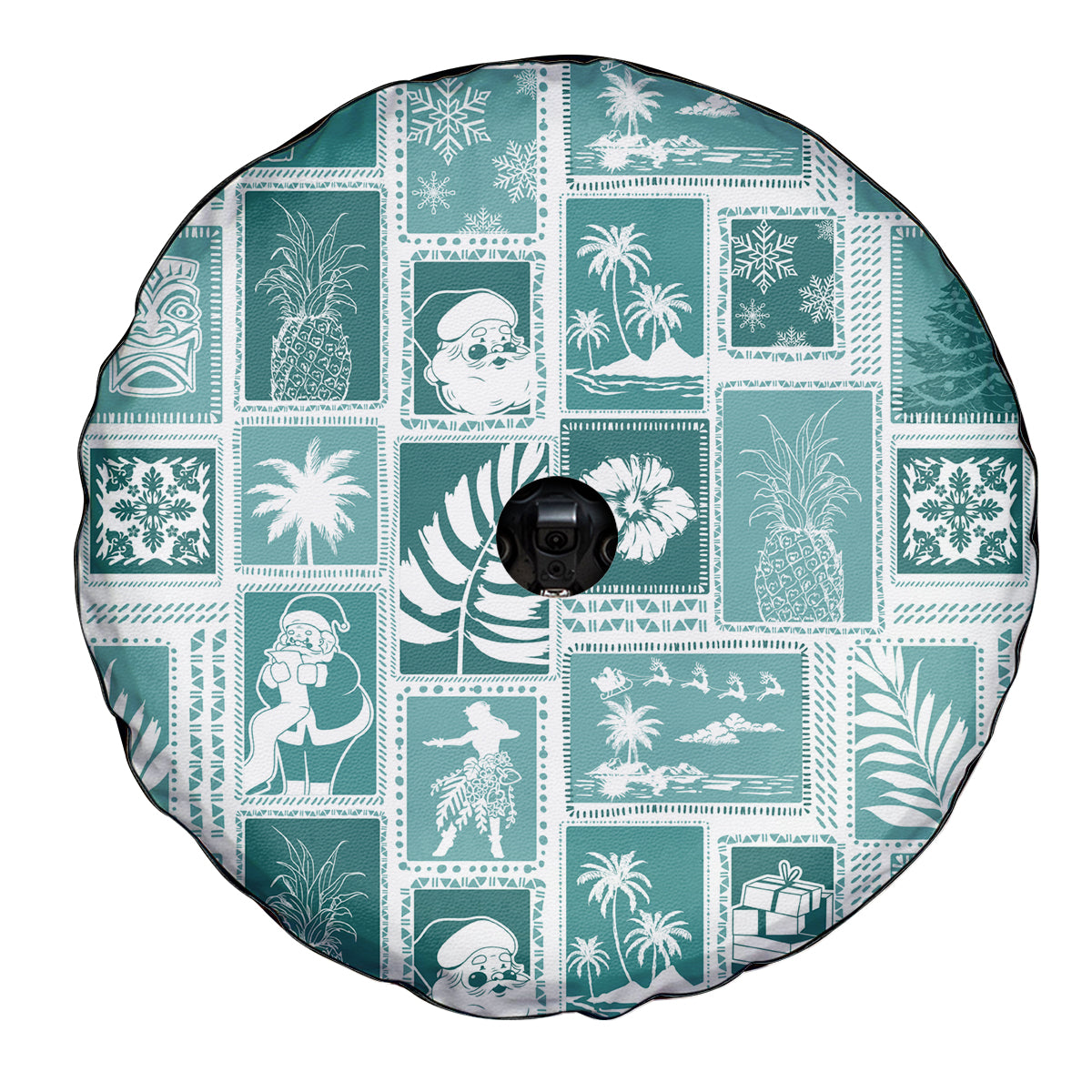 Hawaii Christmas Retro Patchwork Spare Tire Cover Teal LT7 - Polynesian Pride