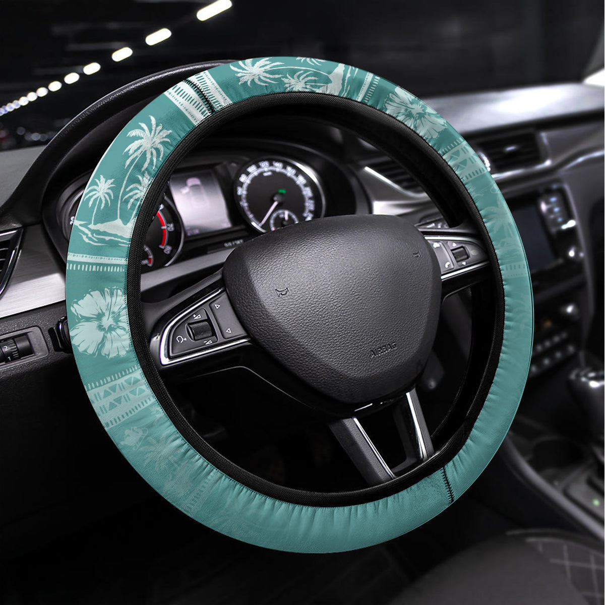 Hawaii Christmas Retro Patchwork Steering Wheel Cover Teal