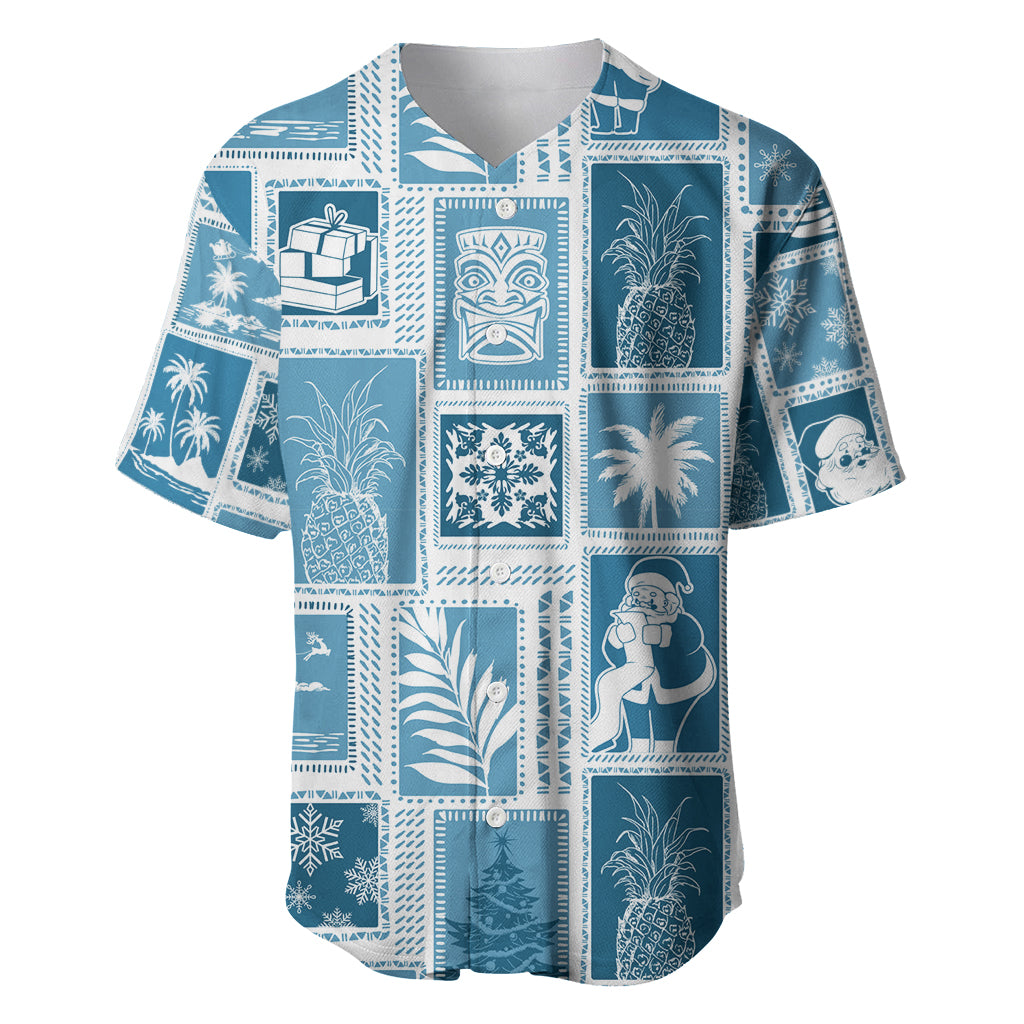 Hawaii Christmas Retro Patchwork Baseball Jersey Aquamarine LT7 Aquamarine - Polynesian Pride