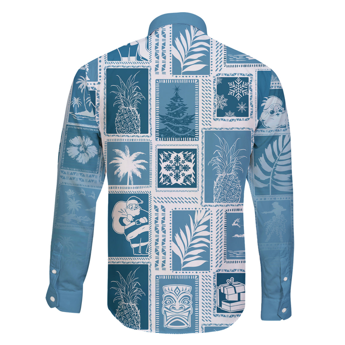 Hawaii Christmas Retro Patchwork Family Matching Long Sleeve Bodycon Dress and Hawaiian Shirt Aquamarine LT7 - Polynesian Pride