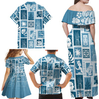 Hawaii Christmas Retro Patchwork Family Matching Off Shoulder Maxi Dress and Hawaiian Shirt Aquamarine LT7 - Polynesian Pride