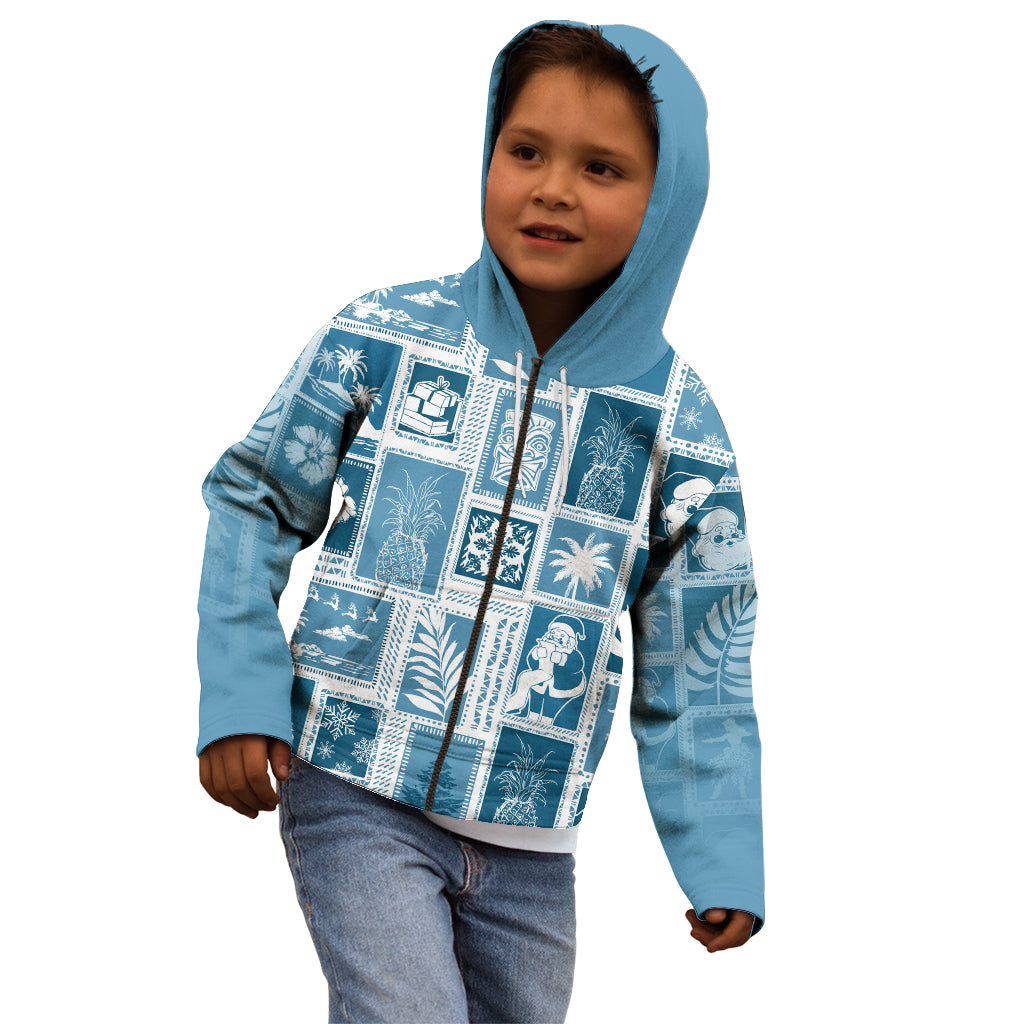Hawaii Christmas Retro Patchwork Kid Hoodie Aquamarine LT7 - Polynesian Pride