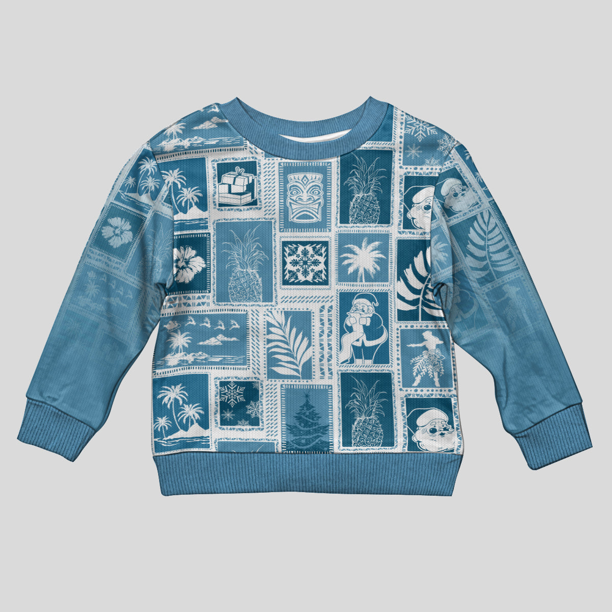 Hawaii Christmas Kid Ugly Christmas Sweater Retro Patchwork - Aquamarine LT7 Kid Aquamarine - Polynesian Pride
