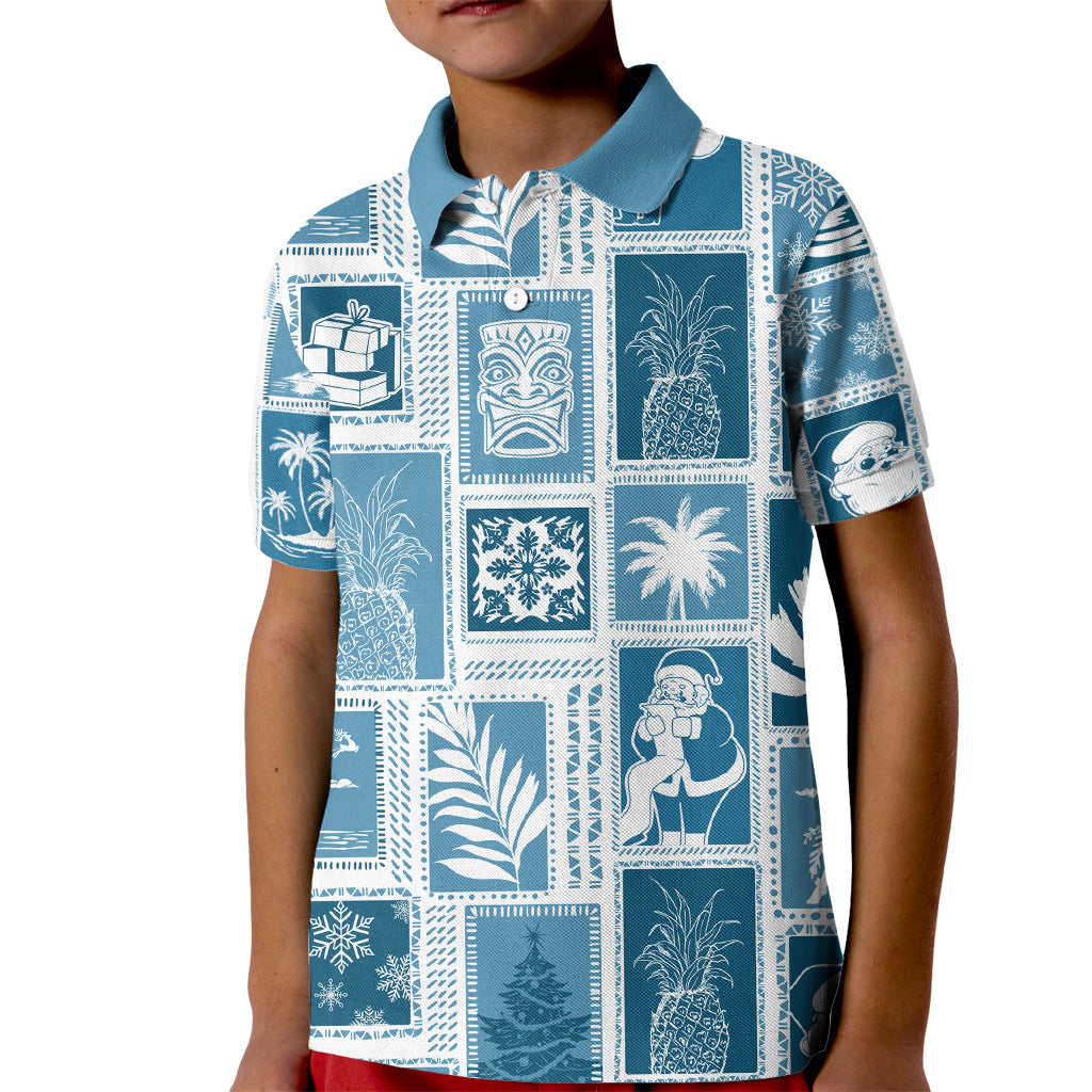 Hawaii Christmas Retro Patchwork Kid Polo Shirt Aquamarine LT7 Kid Aquamarine - Polynesian Pride