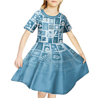 Hawaii Christmas Retro Patchwork Kid Short Sleeve Dress Aquamarine LT7 - Polynesian Pride