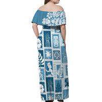 Hawaii Christmas Retro Patchwork Off Shoulder Maxi Dress Aquamarine LT7 - Polynesian Pride