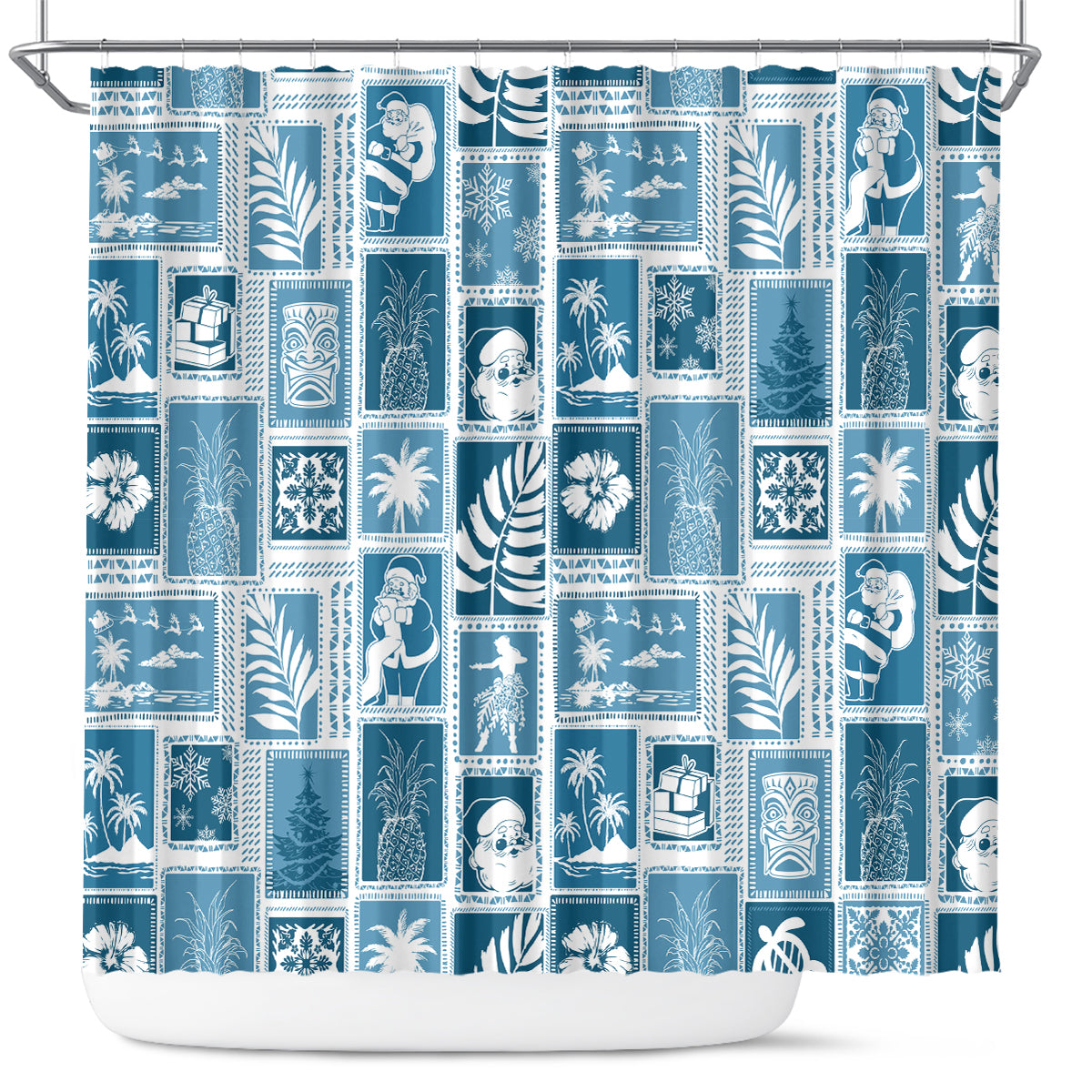 Hawaii Christmas Retro Patchwork Shower Curtain Aquamarine LT7 Aquamarine - Polynesian Pride