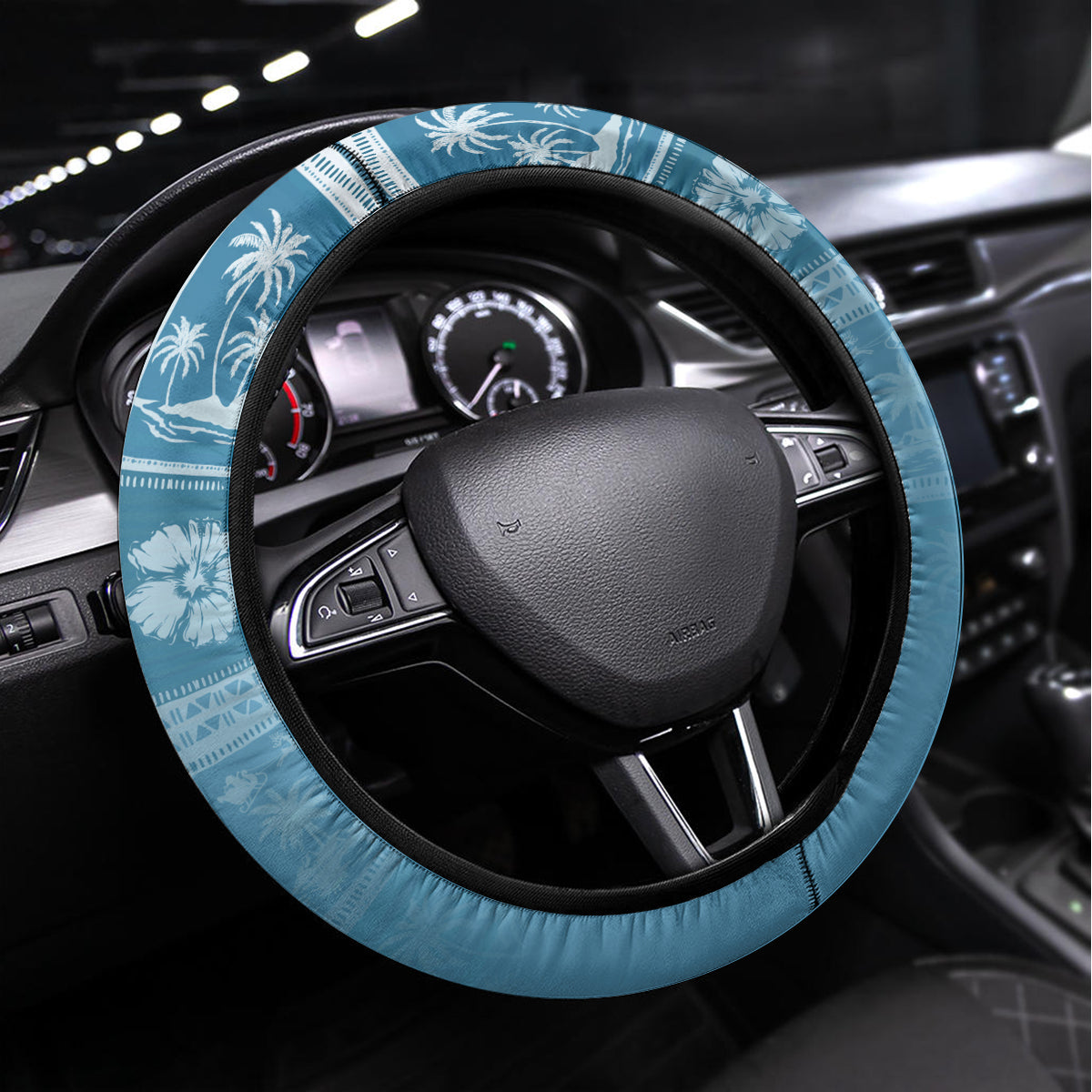 Hawaii Christmas Retro Patchwork Steering Wheel Cover Aquamarine