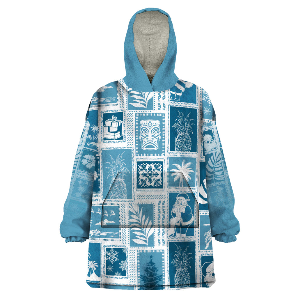 Hawaii Christmas Retro Patchwork Wearable Blanket Hoodie Aquamarine LT7 One Size Aquamarine - Polynesian Pride