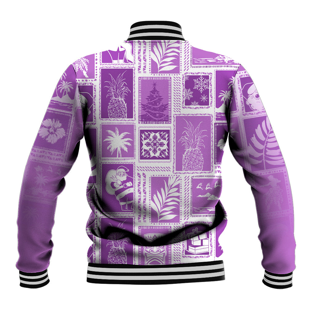 Hawaii Christmas Retro Patchwork Baseball Jacket Violet LT7 - Polynesian Pride