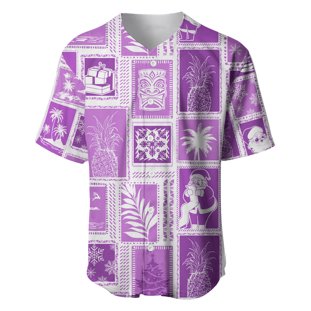 Hawaii Christmas Retro Patchwork Baseball Jersey Violet LT7 Violet - Polynesian Pride