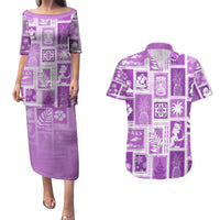 Hawaii Christmas Retro Patchwork Couples Matching Puletasi Dress and Hawaiian Shirt Violet LT7 Violet - Polynesian Pride