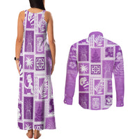 Hawaii Christmas Retro Patchwork Couples Matching Tank Maxi Dress and Long Sleeve Button Shirt Violet LT7 - Polynesian Pride