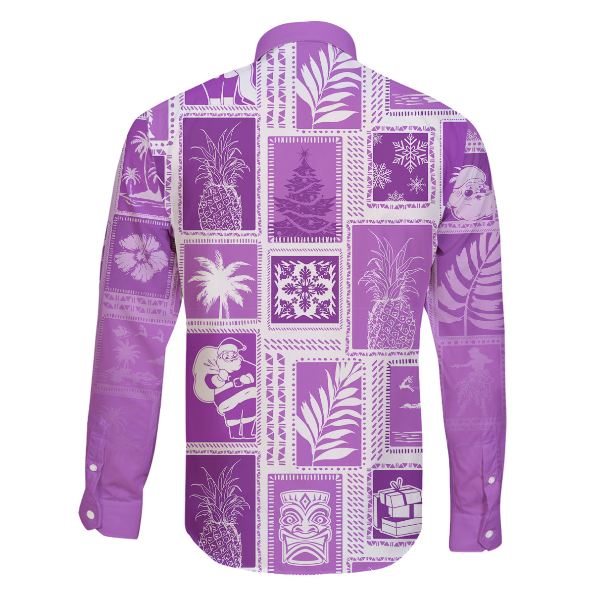 Hawaii Christmas Retro Patchwork Family Matching Mermaid Dress and Hawaiian Shirt Violet LT7 - Polynesian Pride