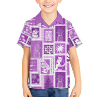Hawaii Christmas Retro Patchwork Family Matching Off Shoulder Maxi Dress and Hawaiian Shirt Violet LT7 Son's Shirt Violet - Polynesian Pride