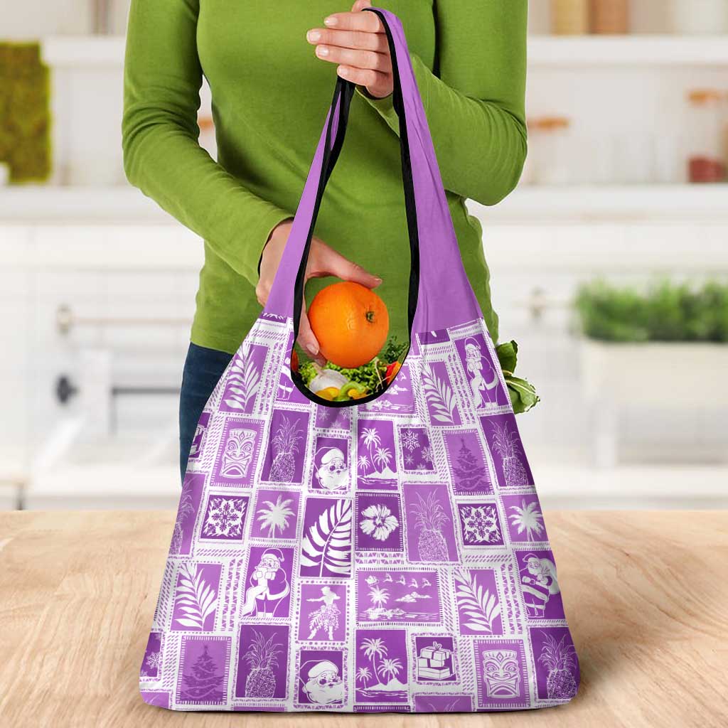 Hawaii Christmas Retro Patchwork Grocery Bag Violet