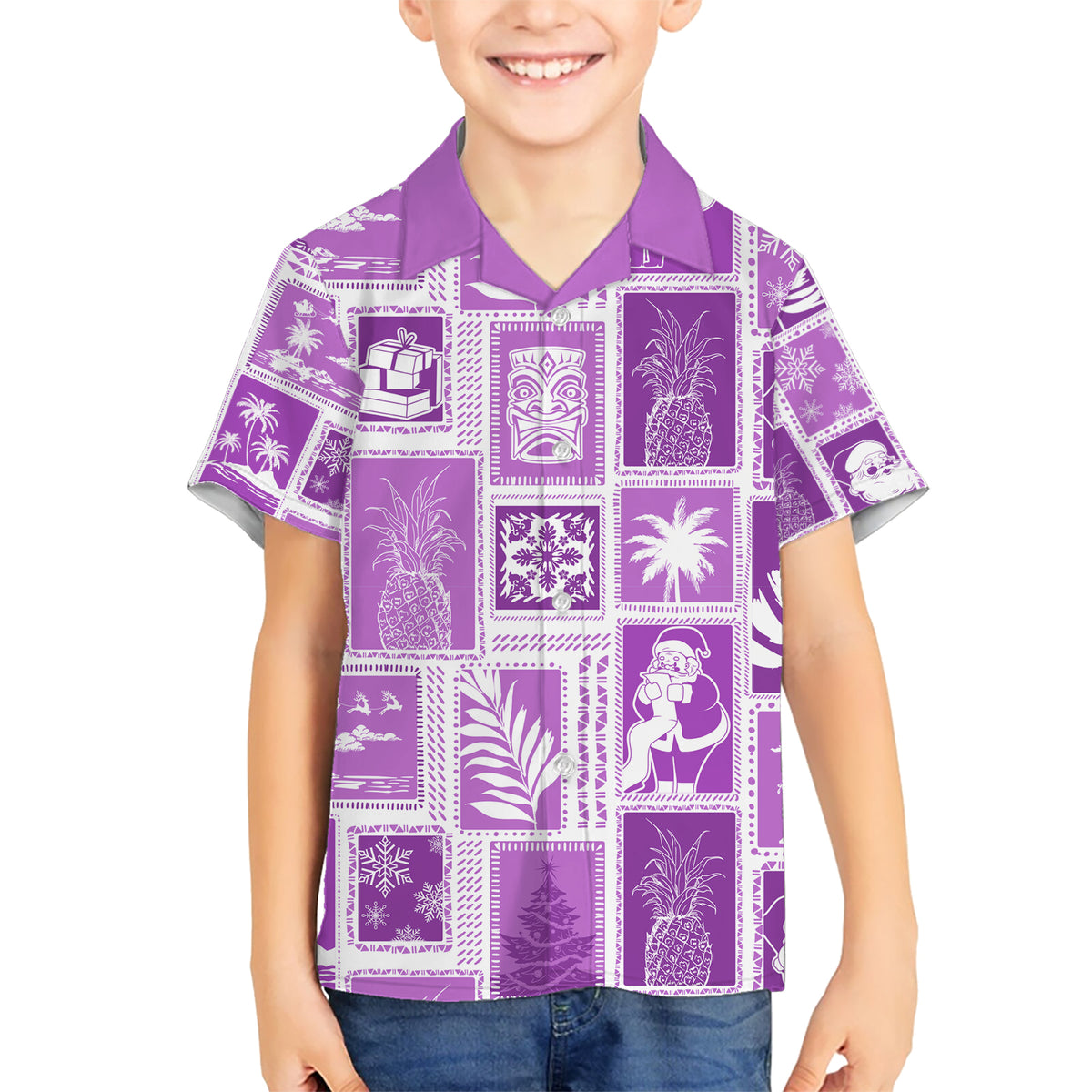 Hawaii Christmas Retro Patchwork Hawaiian Shirt Violet LT7 - Polynesian Pride