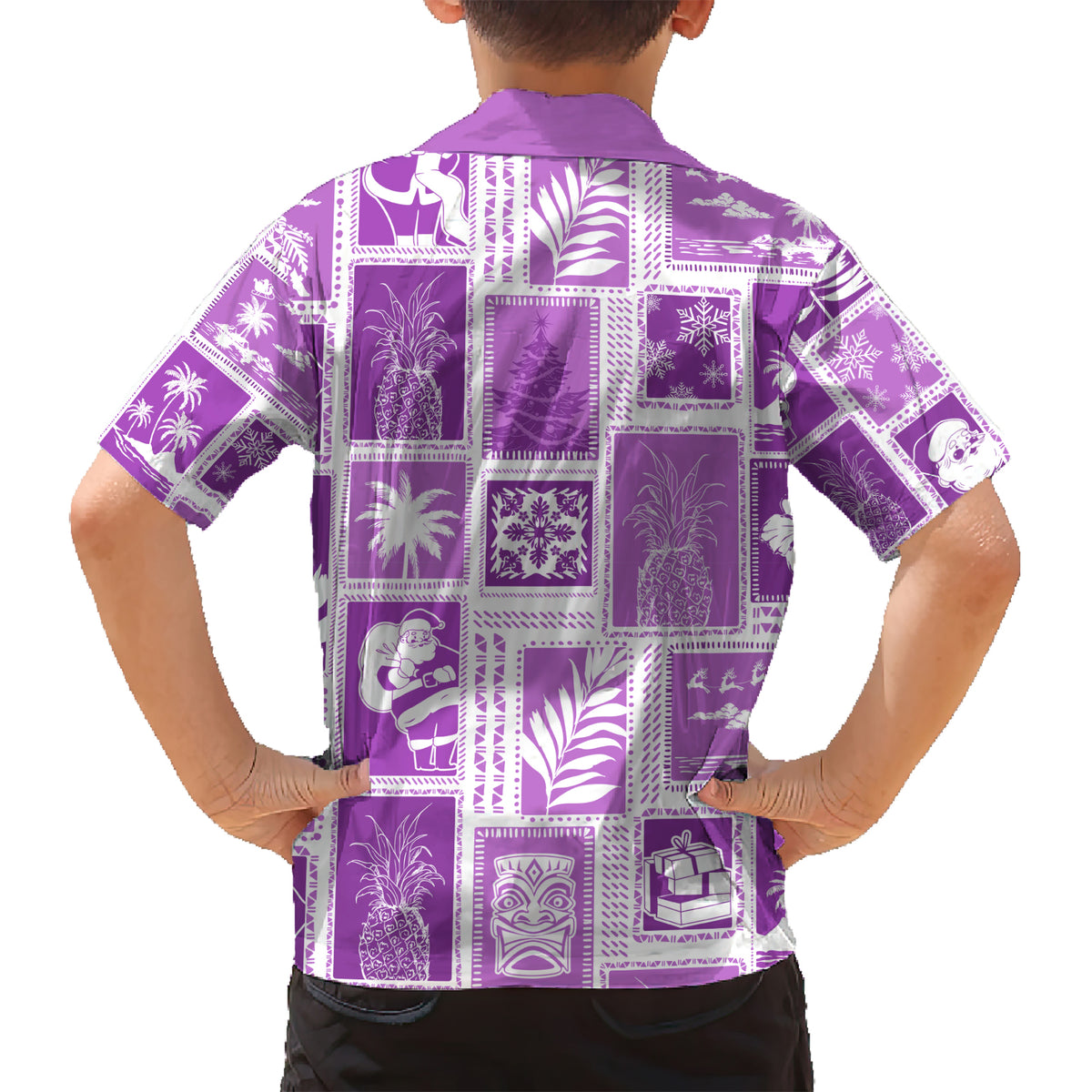 Hawaii Christmas Retro Patchwork Kid Hawaiian Shirt Violet LT7 - Polynesian Pride