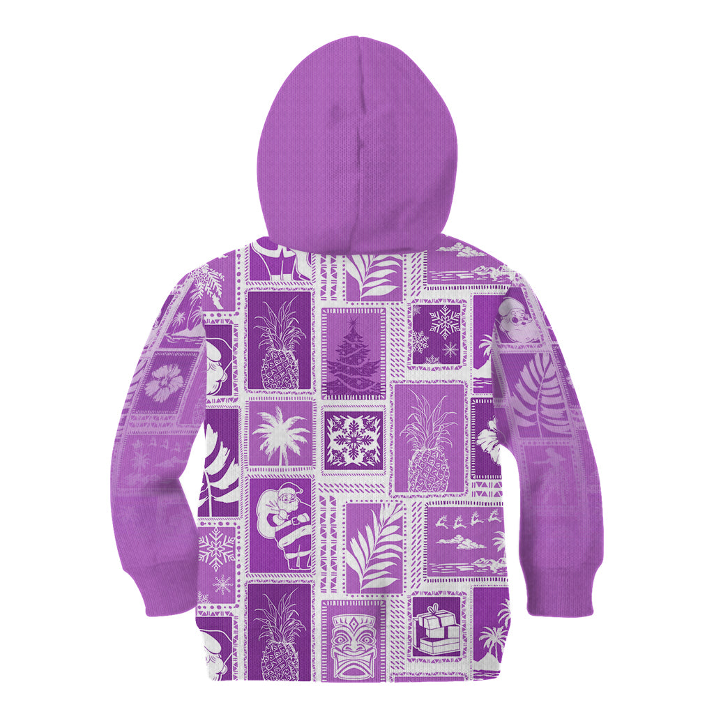 Hawaii Christmas Retro Patchwork Kid Hoodie Violet LT7 - Polynesian Pride