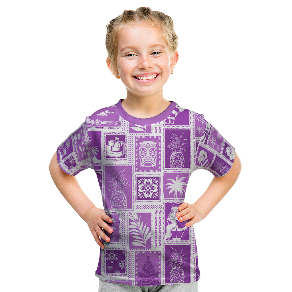 Hawaii Christmas Retro Patchwork Kid T Shirt Violet LT7 Violet - Polynesian Pride