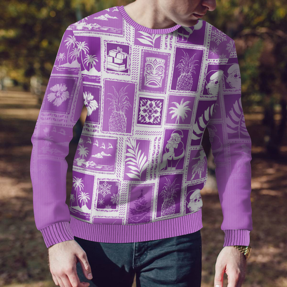 Hawaii Christmas Ugly Christmas Sweater Retro Patchwork - Violet LT7 - Polynesian Pride
