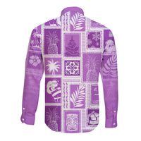Hawaii Christmas Retro Patchwork Long Sleeve Button Shirt Violet LT7 - Polynesian Pride
