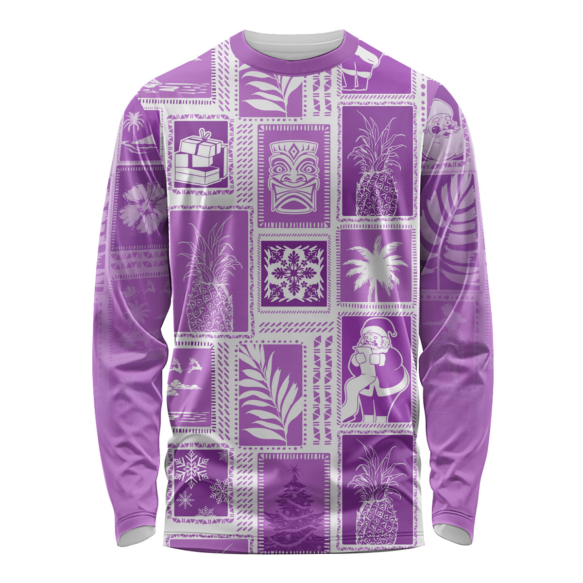 Hawaii Christmas Retro Patchwork Long Sleeve Shirt Violet LT7 Unisex Violet - Polynesian Pride