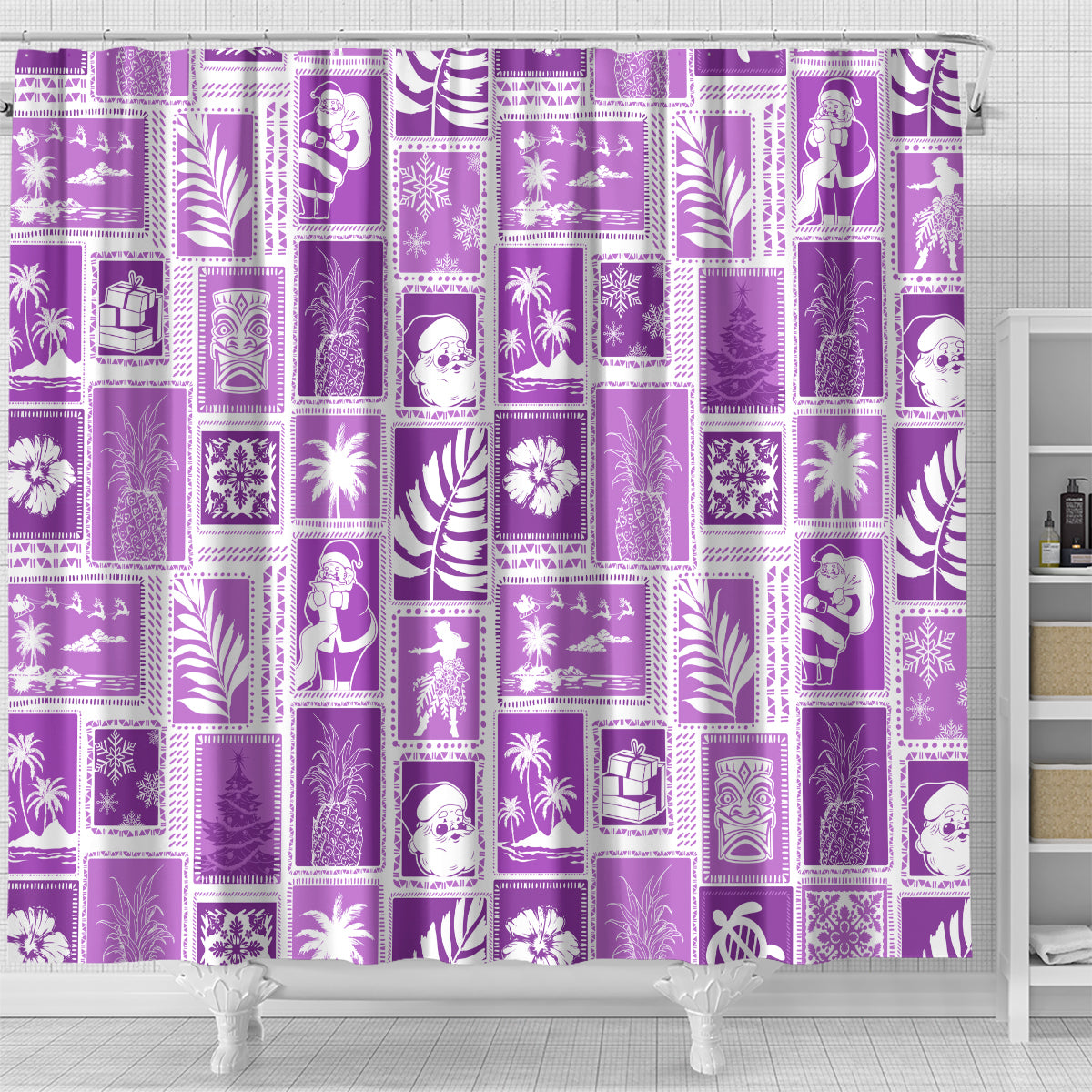 Hawaii Christmas Retro Patchwork Shower Curtain Violet LT7 - Polynesian Pride
