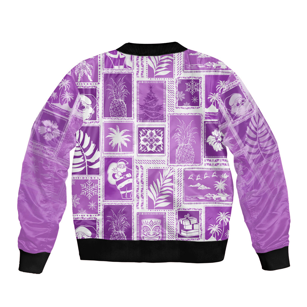 Hawaii Christmas Retro Patchwork Sleeve Zip Bomber Jacket Violet LT7 - Polynesian Pride
