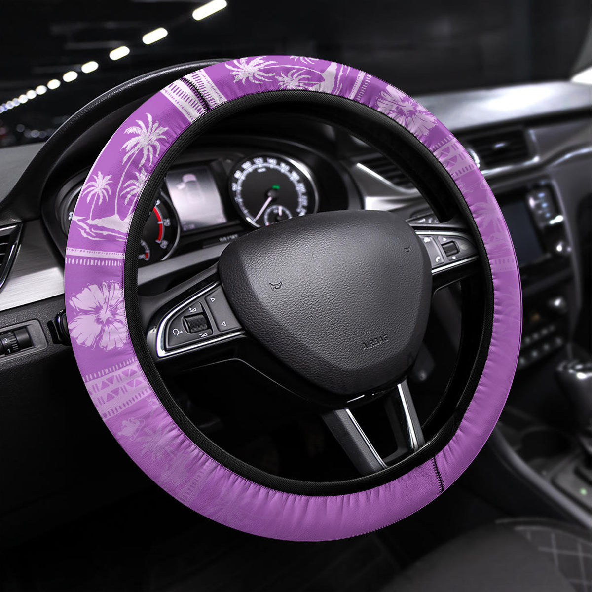 Hawaii Christmas Retro Patchwork Steering Wheel Cover Violet