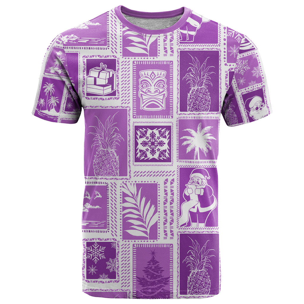 Hawaii Christmas Retro Patchwork T Shirt Violet LT7 Violet - Polynesian Pride