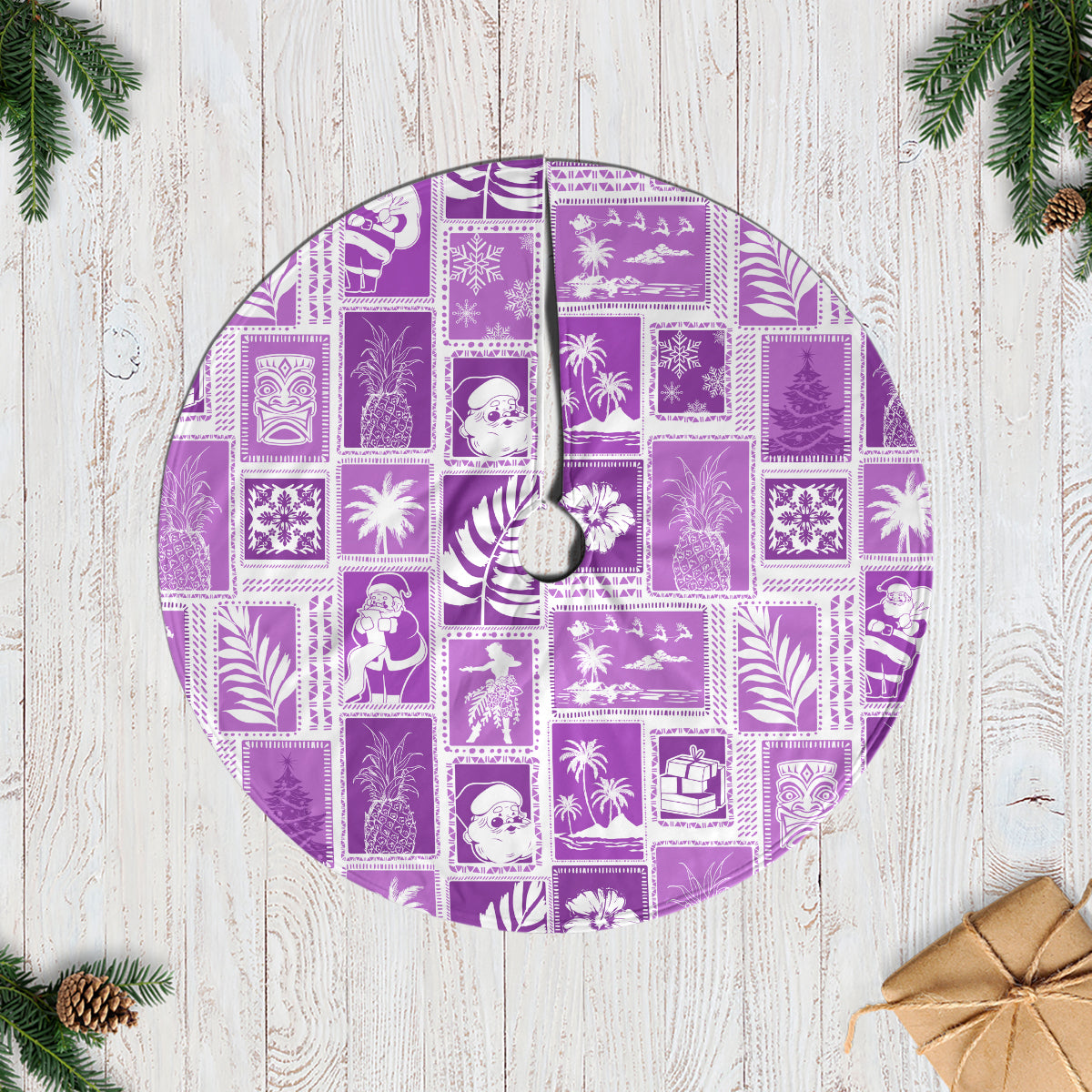 Hawaii Christmas Tree Skirt Retro Patchwork - Violet LT7 Casual Tree Skirts Violet - Polynesian Pride