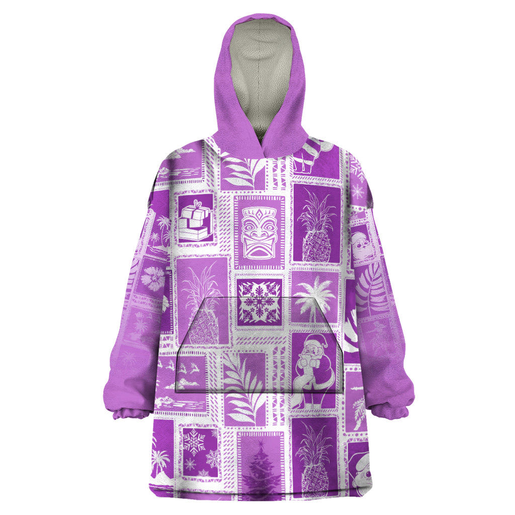 Hawaii Christmas Retro Patchwork Wearable Blanket Hoodie Violet LT7 One Size Violet - Polynesian Pride