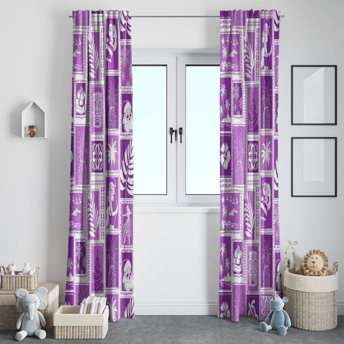Hawaii Christmas Retro Patchwork Window Curtain Violet LT7 - Polynesian Pride