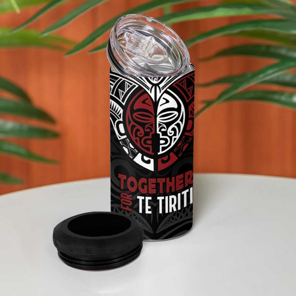 Maori Hongi Toitu Te Tiriti 4 in 1 Can Cooler Tumbler Tangata Tiriti Stand With Tangata Whenua