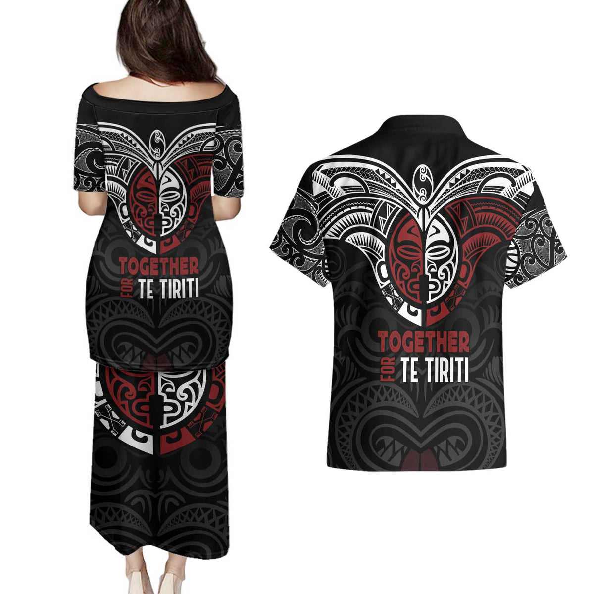 Maori Hongi Toitu Te Tiriti Couples Matching Puletasi and Hawaiian Shirt Tangata Tiriti Stand With Tangata Whenua