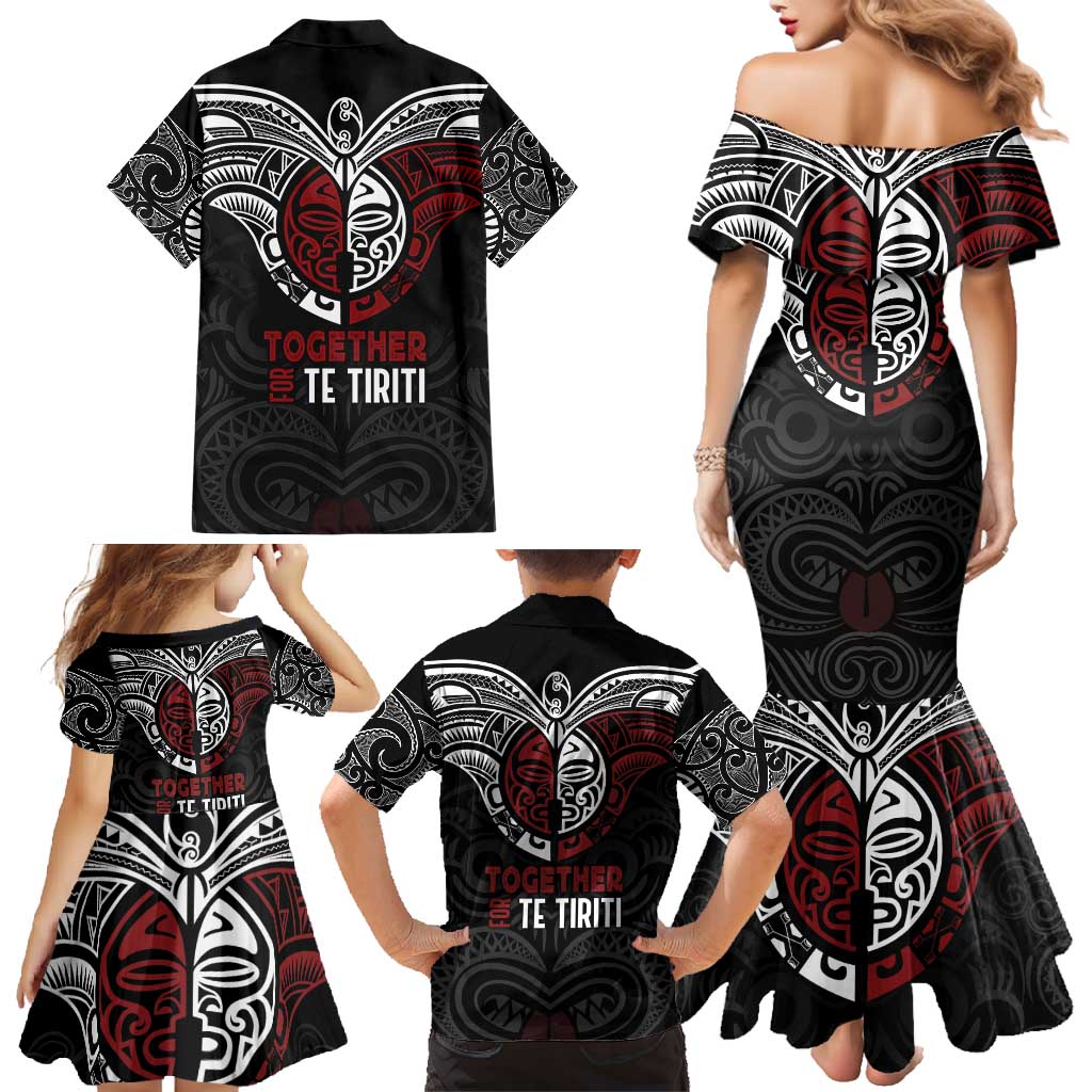 Maori Hongi Toitu Te Tiriti Family Matching Mermaid Dress and Hawaiian Shirt Tangata Tiriti Stand With Tangata Whenua